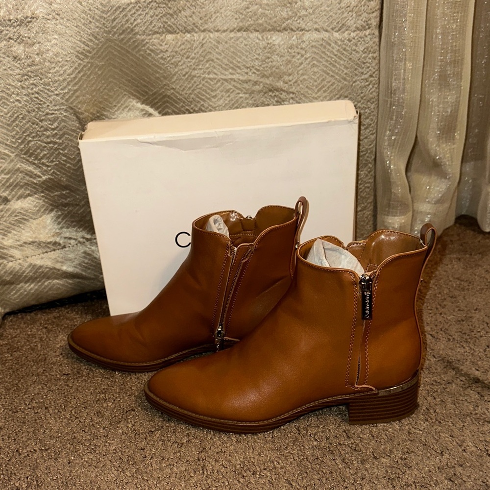 Calvin Klein Tan Leather Ankle Boots View 2